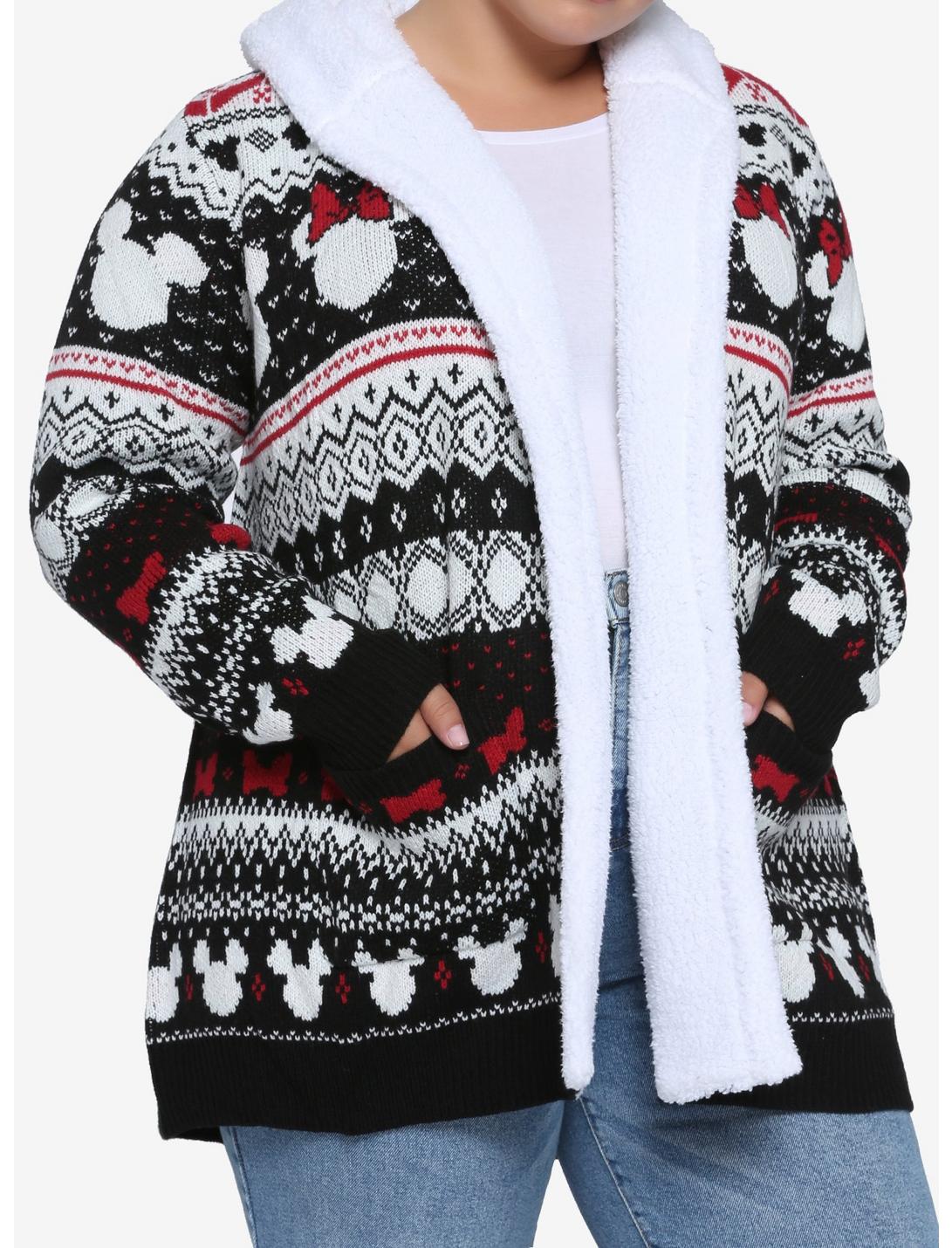 Disney Mickey Mouse & Minnie Mouse Fair Isle Sherpa Open Cardigan Plus Size, MULTI, hi-res
