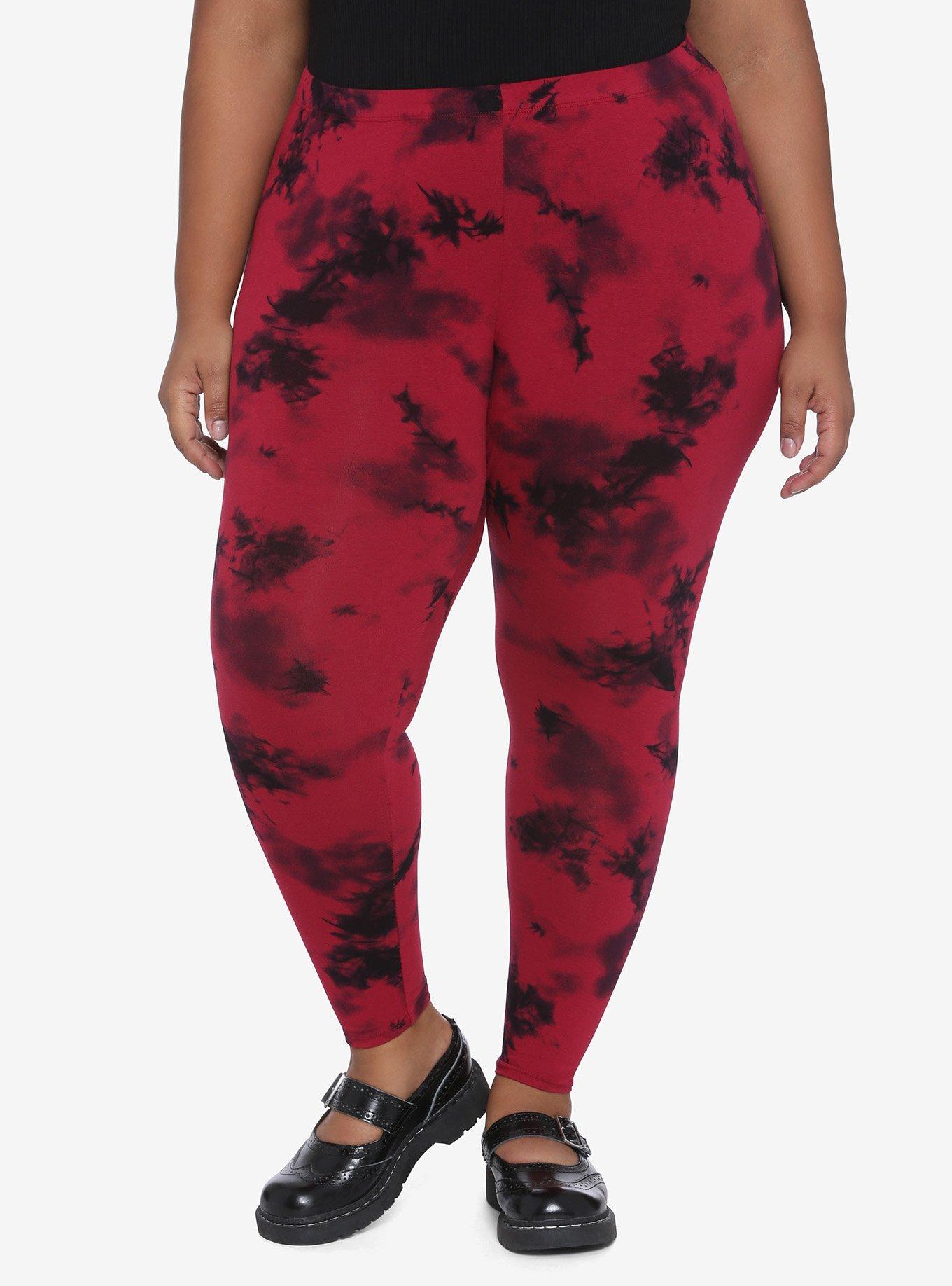 Red & Black Tie-Dye Leggings Plus Size, TIE DYE, hi-res