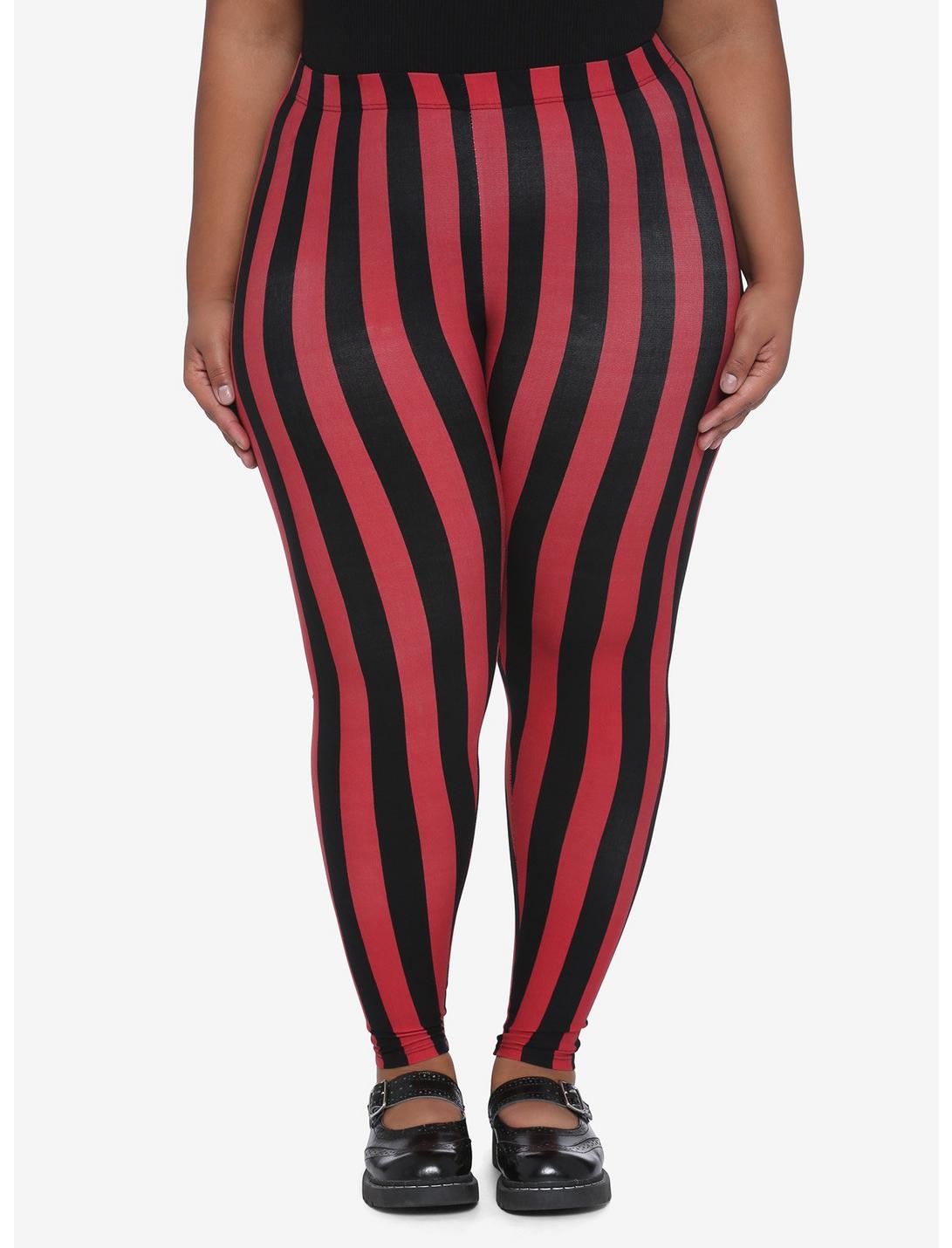 Black & Red Vertical Stripe Leggings Plus Size, MULTI, hi-res
