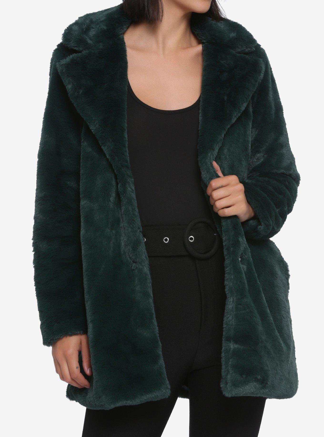 Emerald Green Faux Fur Girls Jacket, EMERALD, hi-res