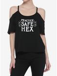 Practice Safe Hex Cold Shoulder Girls Top, BLACK, hi-res