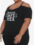 Practice Safe Hex Cold Shoulder Girls Top Plus Size, BLACK, hi-res