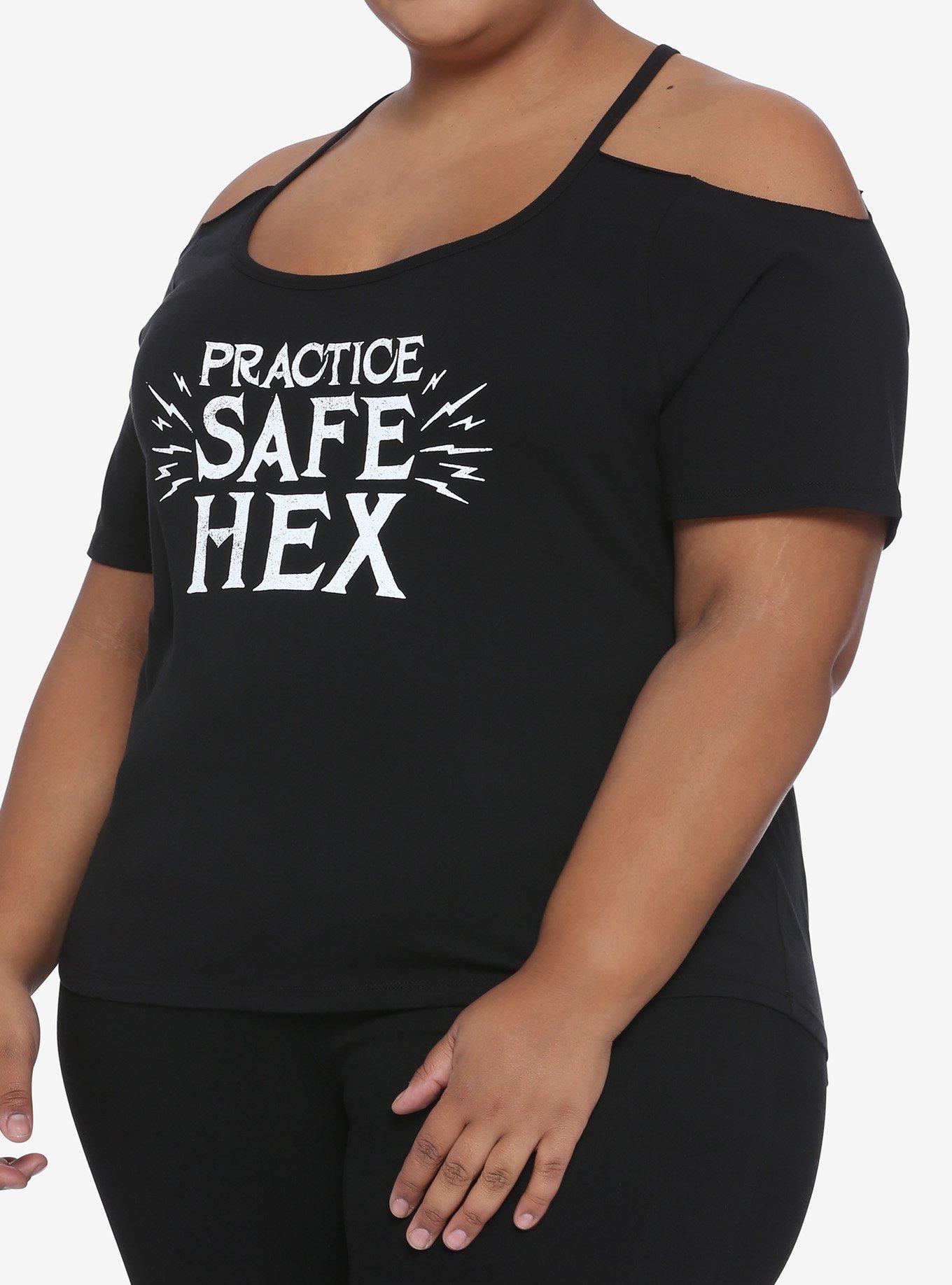Practice Safe Hex Cold Shoulder Girls Top Plus Size, BLACK, hi-res
