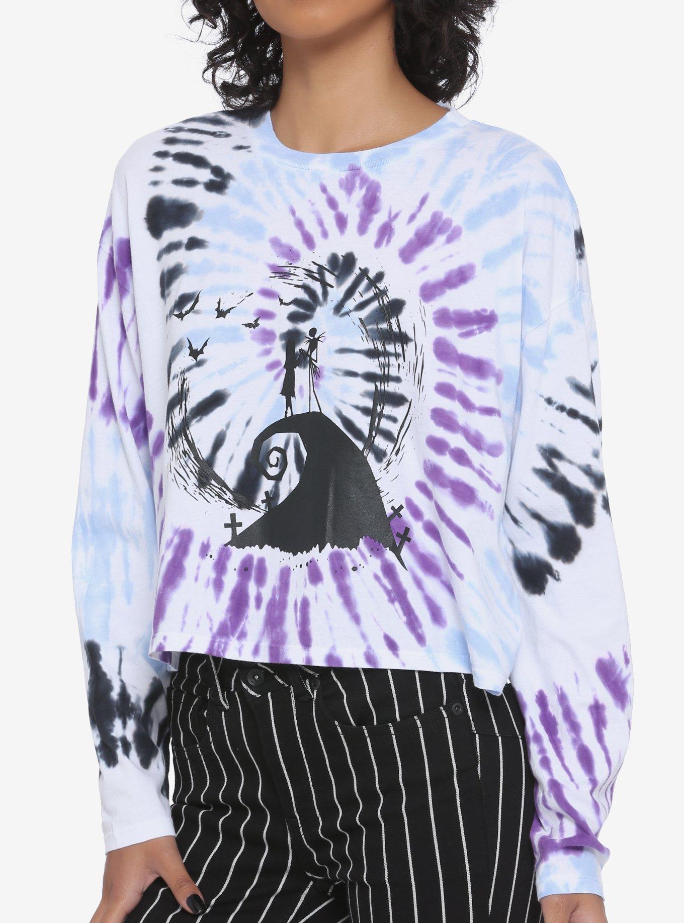 The Nightmare Before Christmas Spiral Hill Tie-Dye Girls Crop Long-Sleeve T-Shirt, BLACK, hi-res