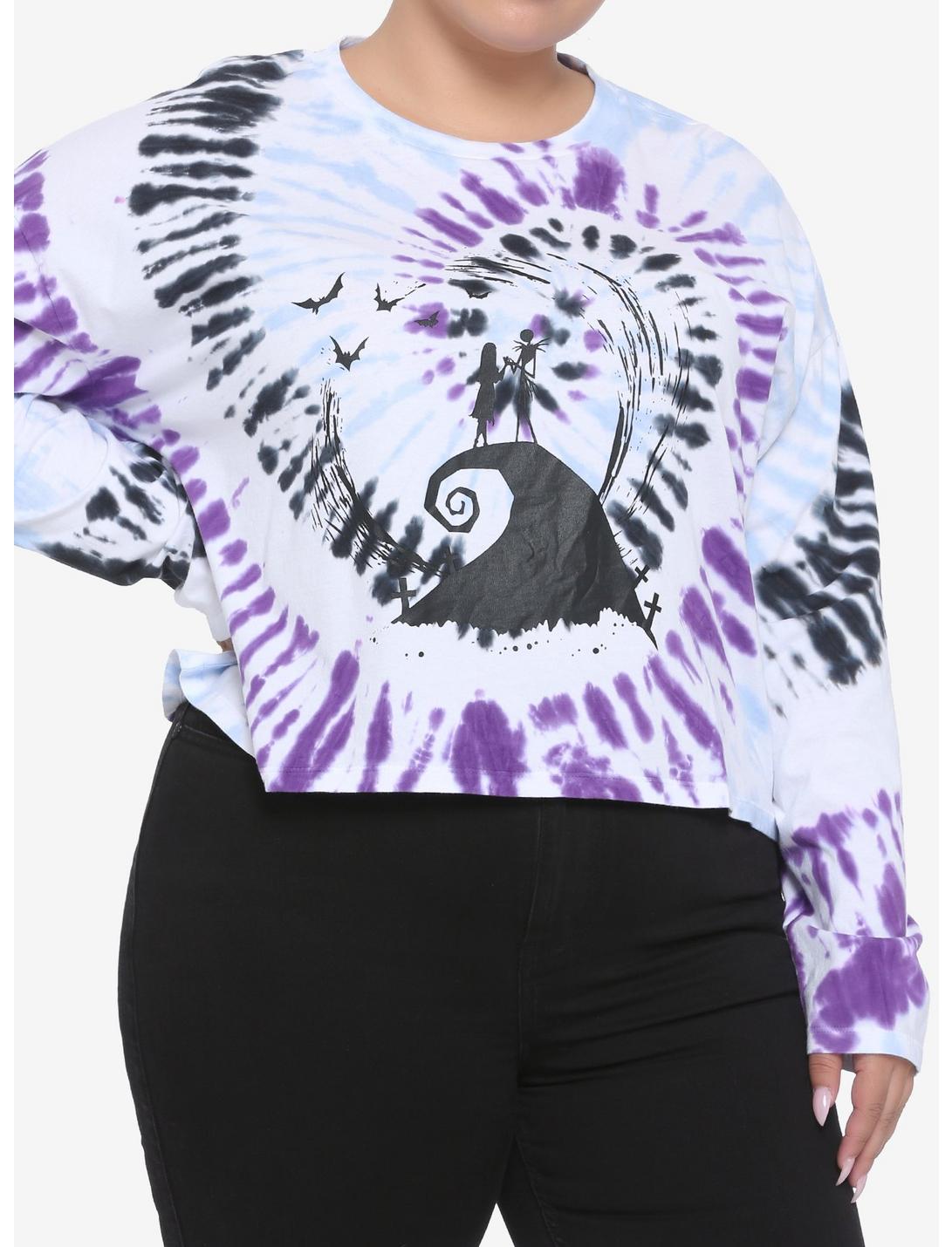 The Nightmare Before Christmas Spiral Hill Tie-Dye Girls Crop Long-Sleeve T-Shirt Plus Size, BLACK, hi-res