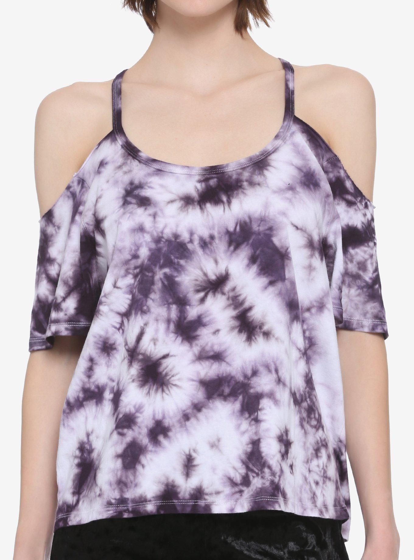 Purple Tie-Dye Cold Shoulder Girls Top, MULTI, hi-res