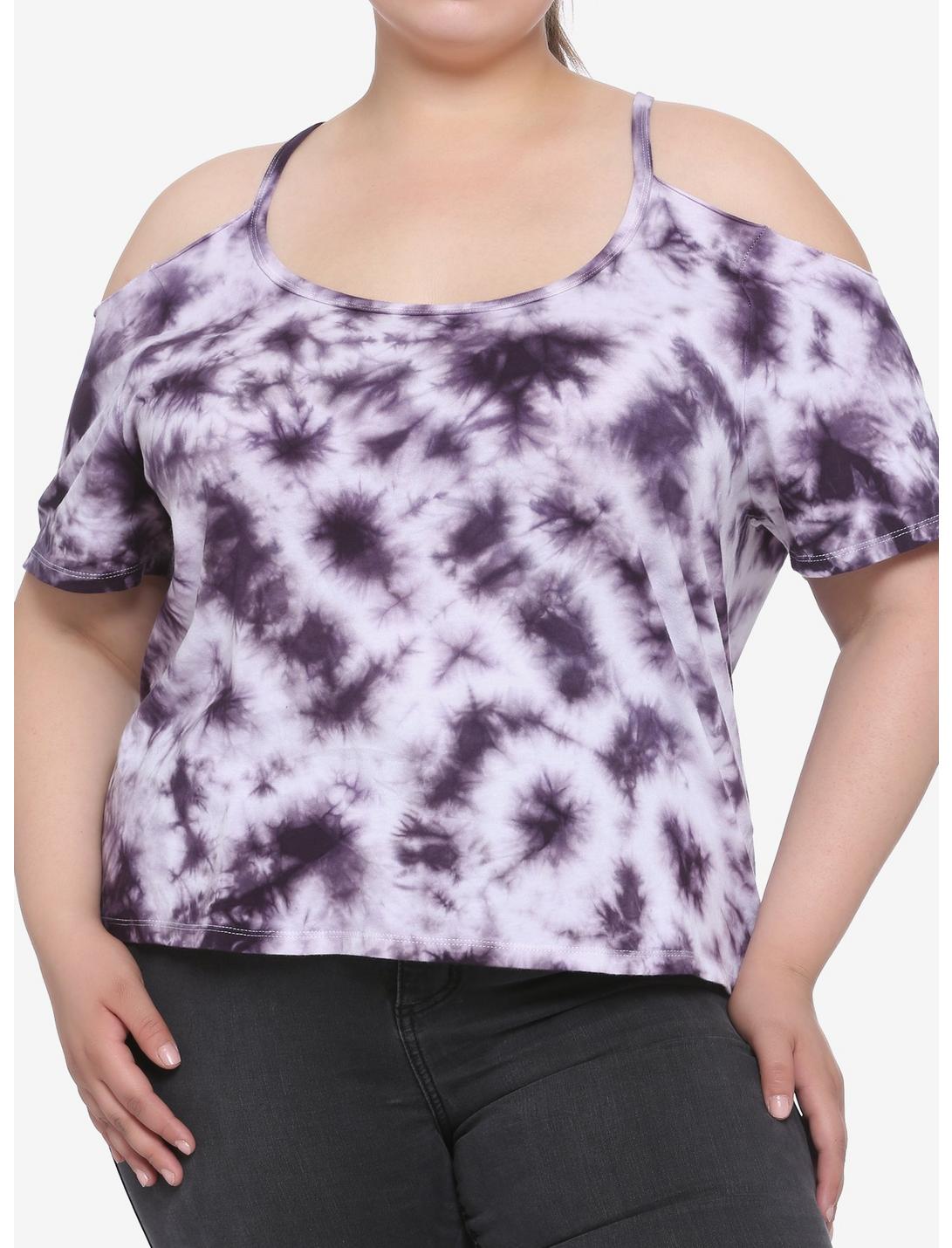 Purple Tie-Dye Cold Shoulder Girls Top Plus Size, MULTI, hi-res