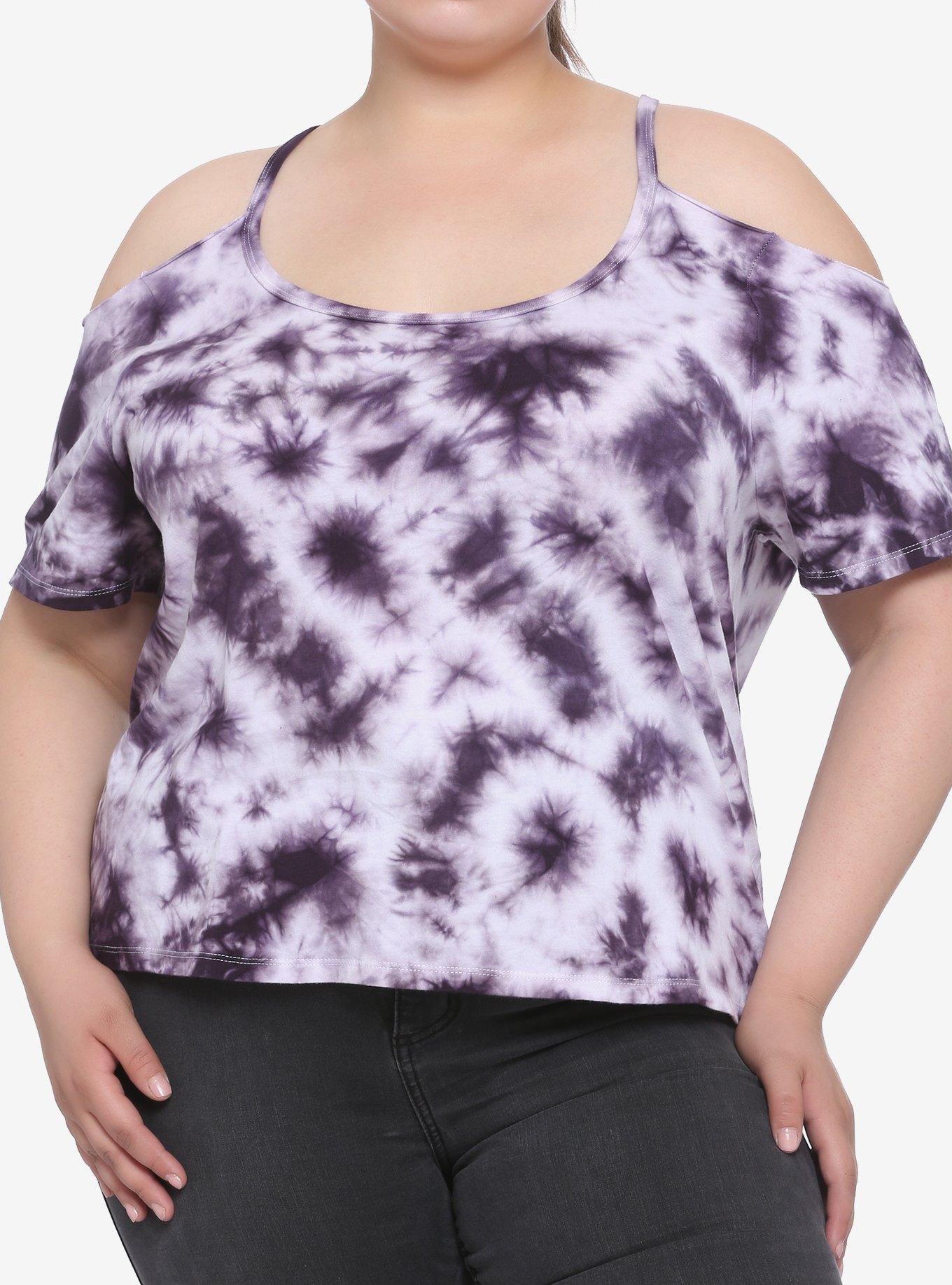 Purple Tie-Dye Cold Shoulder Girls Top Plus Size, MULTI, hi-res