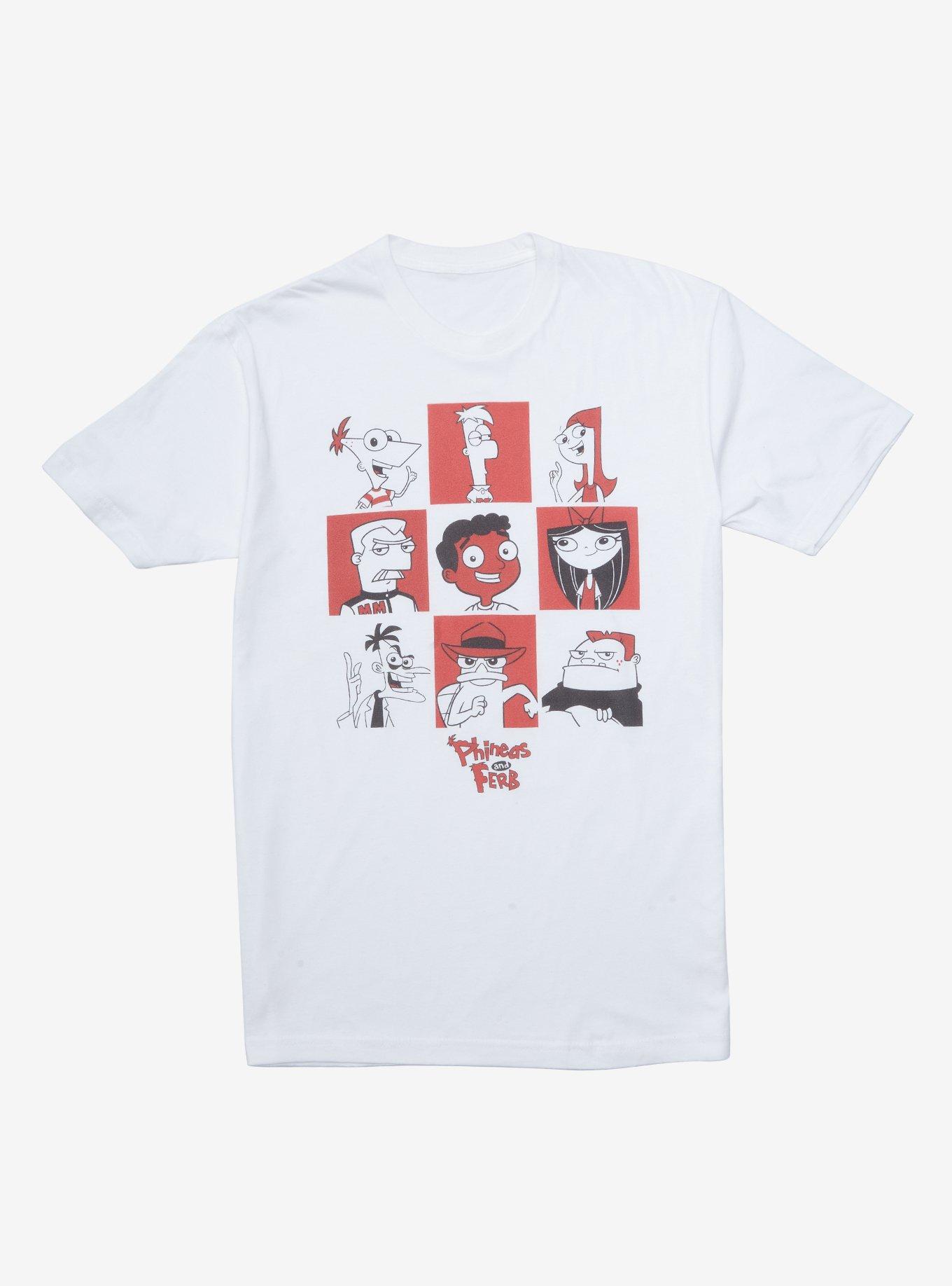 Disney Phineas and Ferb Character Grid T-Shirt - BoxLunch Exclusive, WHITE, hi-res