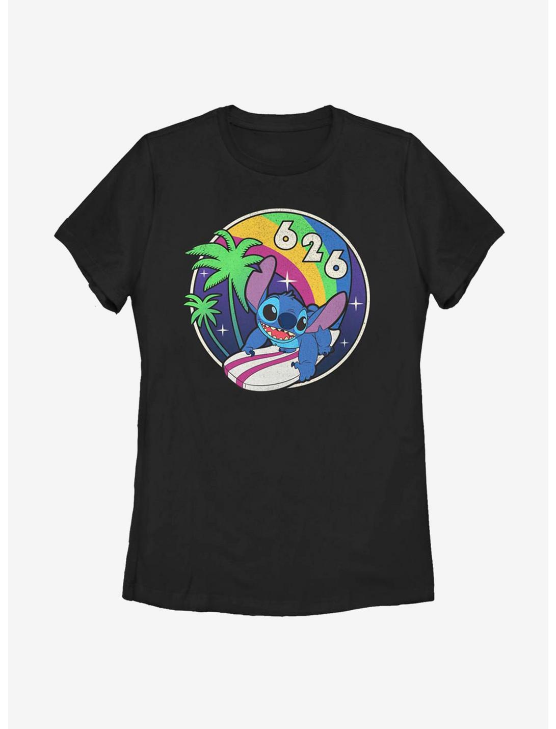 Disney Lilo And Stitch Retro Rainbow Womens T-Shirt, BLACK, hi-res