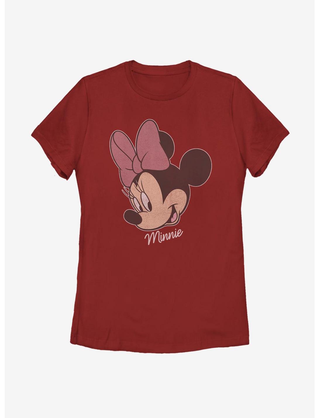 Disney Mickey Mouse Minnie Big Face Distressed Womens T-Shirt, RED, hi-res
