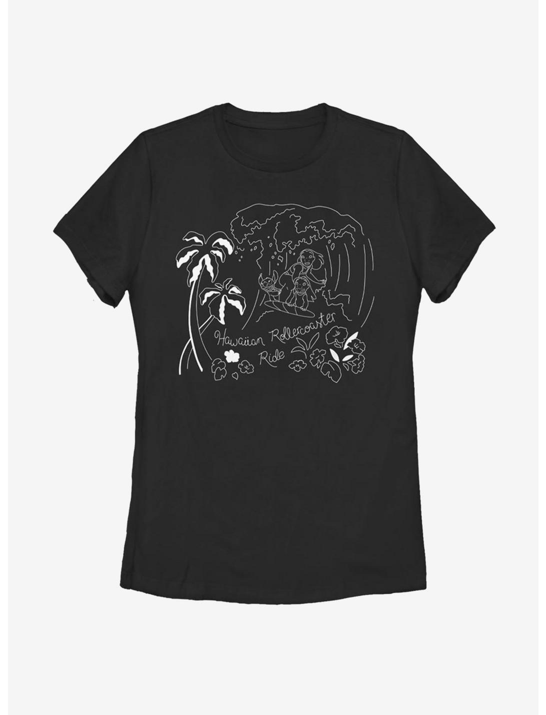Disney Lilo And Stitch Surf Line Art Womens T-Shirt, BLACK, hi-res