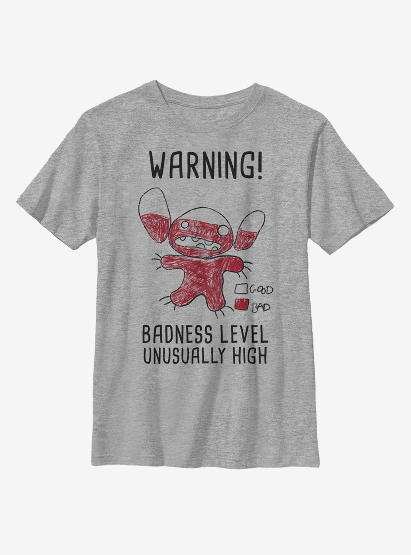 Disney Lilo And Stitch Badness Level Youth T-Shirt, ATH HTR, hi-res