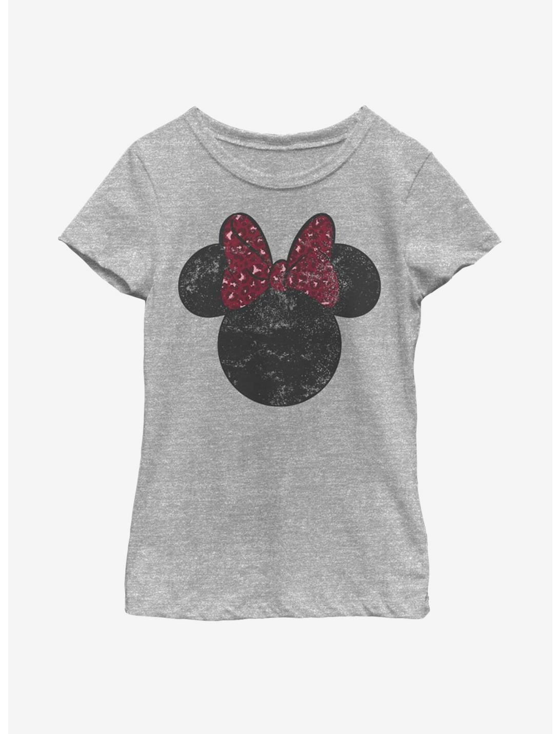 Disney Mickey Mouse Minnie Leopard Bow Youth Girls T-Shirt, ATH HTR, hi-res
