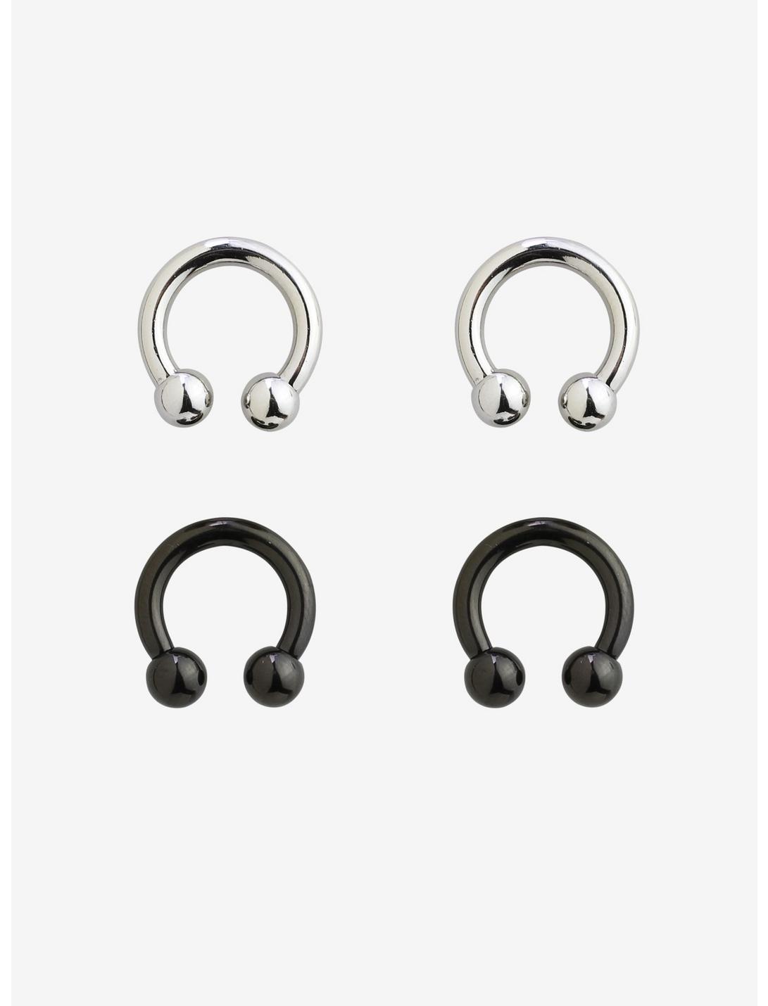 10G Steel Silver And Black Circular Barbell With Ball Ends 4 Pack, , hi-res