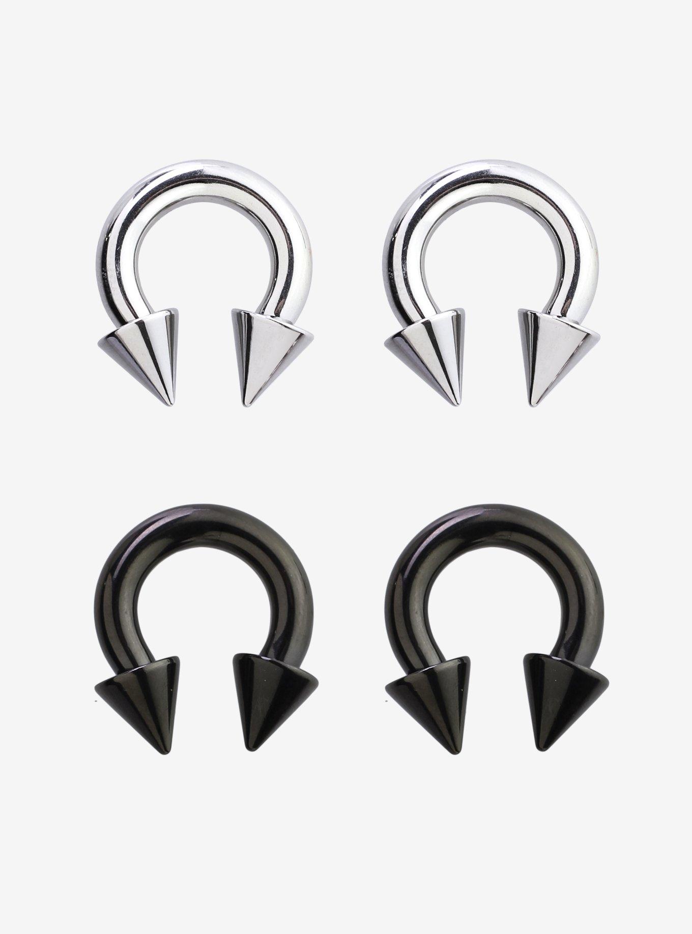 6G Steel Silver And Black Circular Barbell With Spike Ends 4 Pack, , hi-res