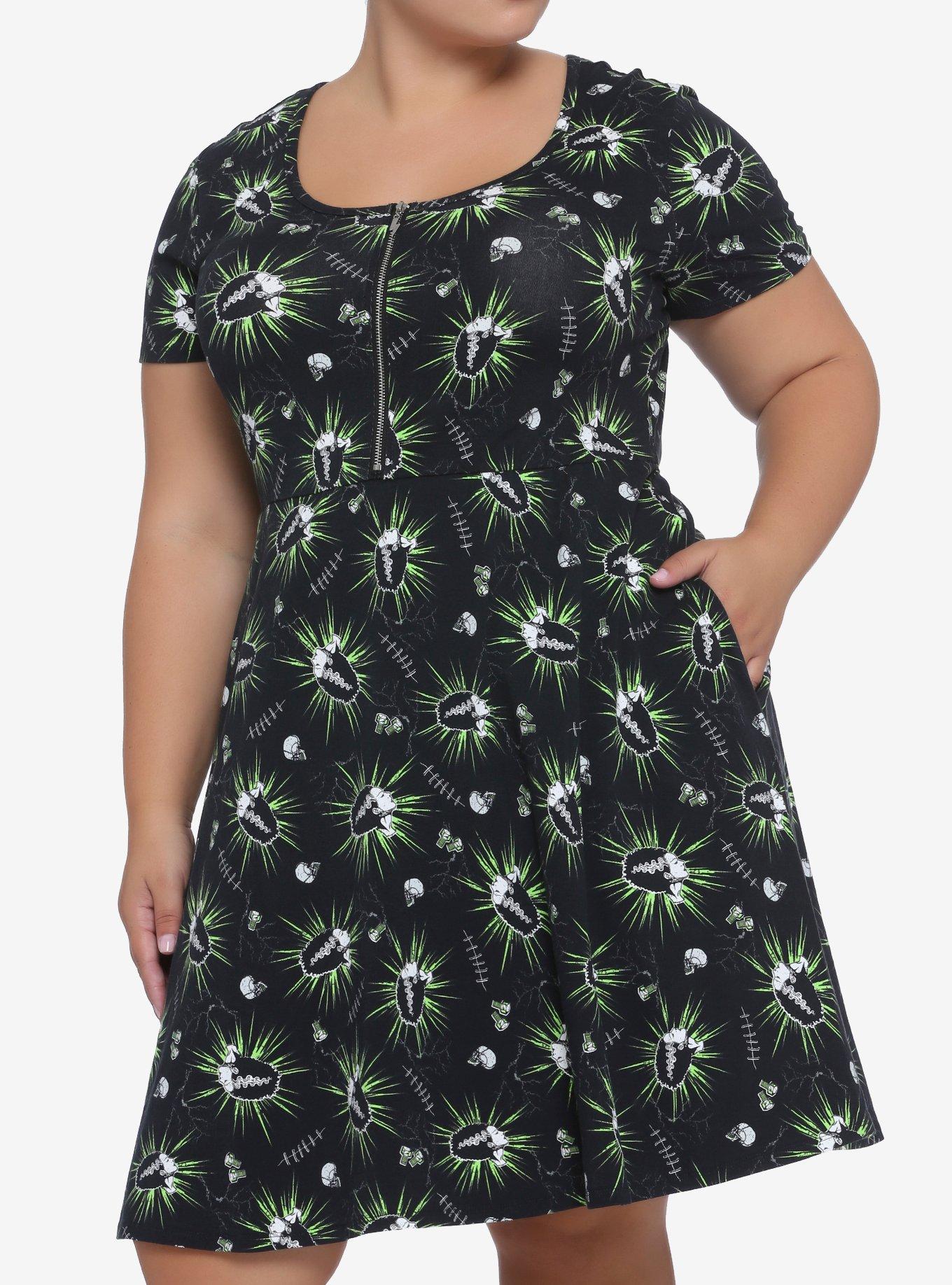 Universal Monsters Bride Of Frankenstein Zipper Dress Plus Size, BLACK, hi-res