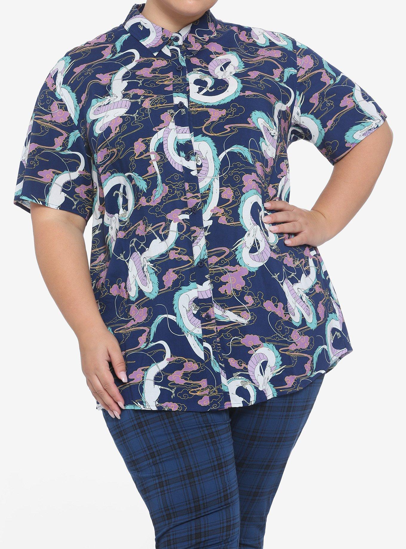 Her Universe Studio Ghibli Spirited Away Haku & Clouds Woven Button-Up Plus Size, MULTI, hi-res