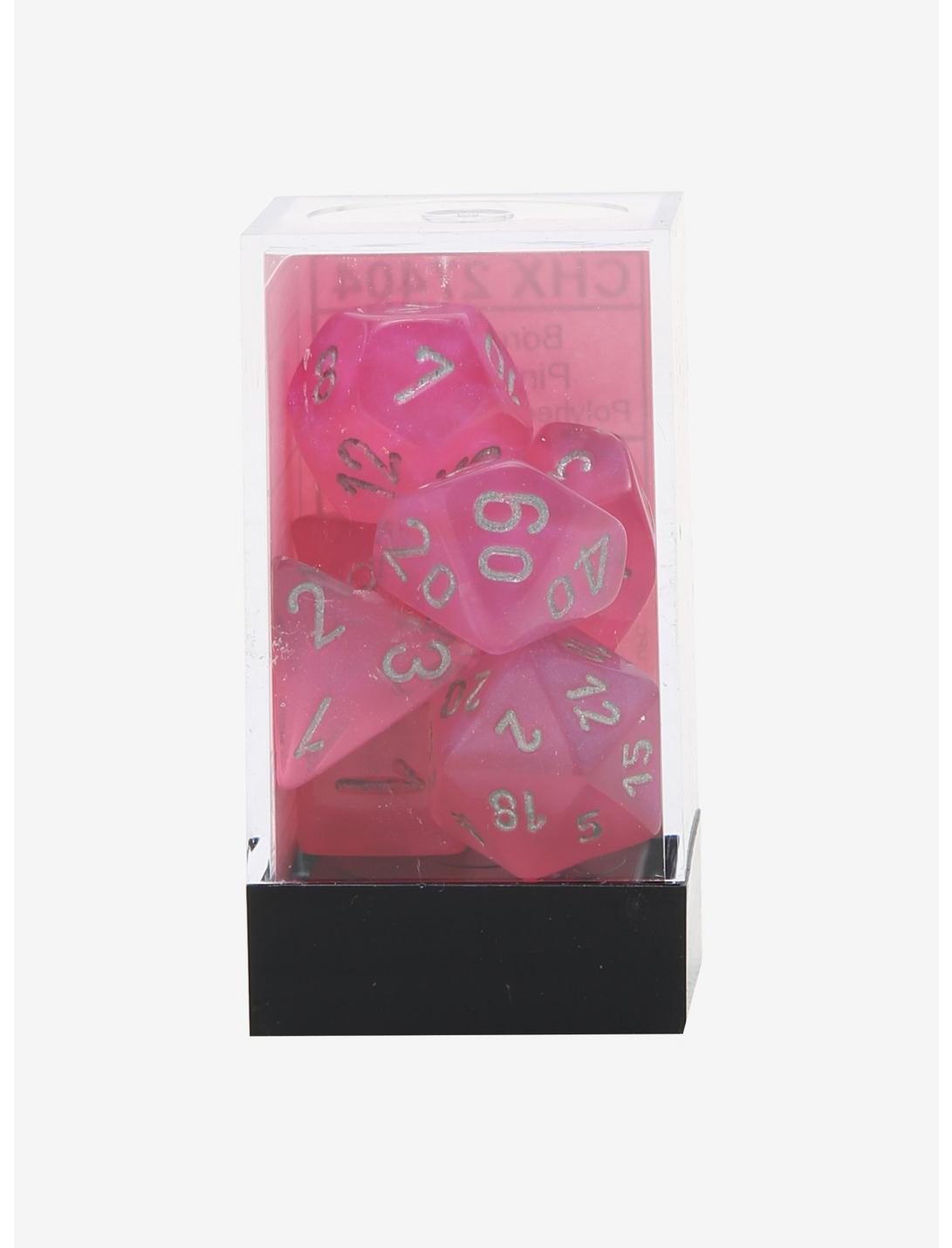 Chessex Borealis Pink With Silver Polyhedral Dice Set, , hi-res
