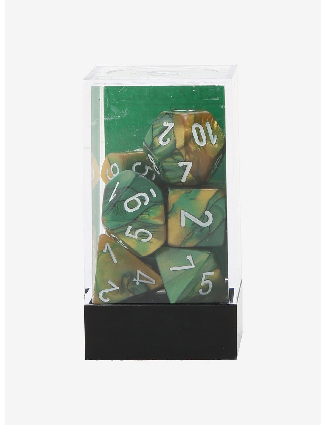 Chessex Gold & Green With White Polyhedral Dice Set, , hi-res