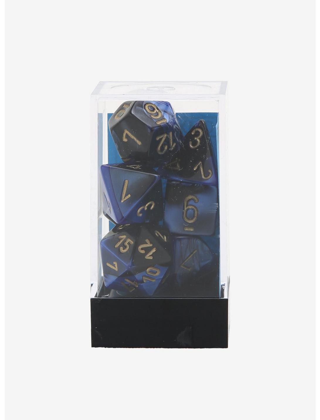 Chessex Black & Blue With Gold Polyhedral Dice Set, , hi-res