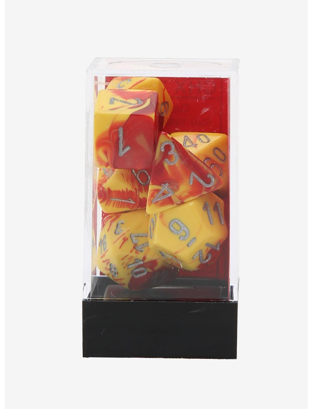Chessex Gemini Red & Yellow With Silver Polyhedral Dice Set, , hi-res