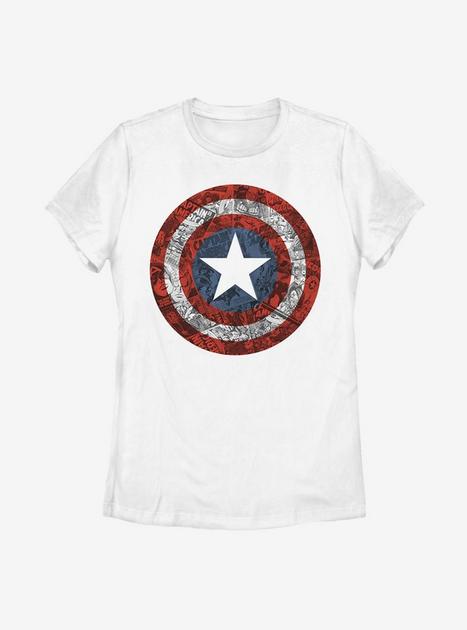 Marvel Captain America Comic Book Shield Womens T-Shirt - WHITE | BoxLunch