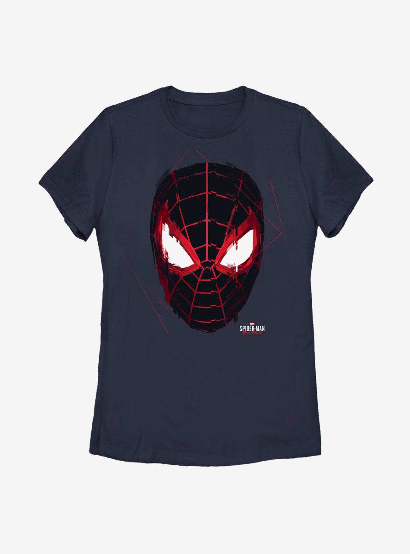 Marvel Spider-Man Miles Morales Glitch Mask Womens T-Shirt, NAVY, hi-res