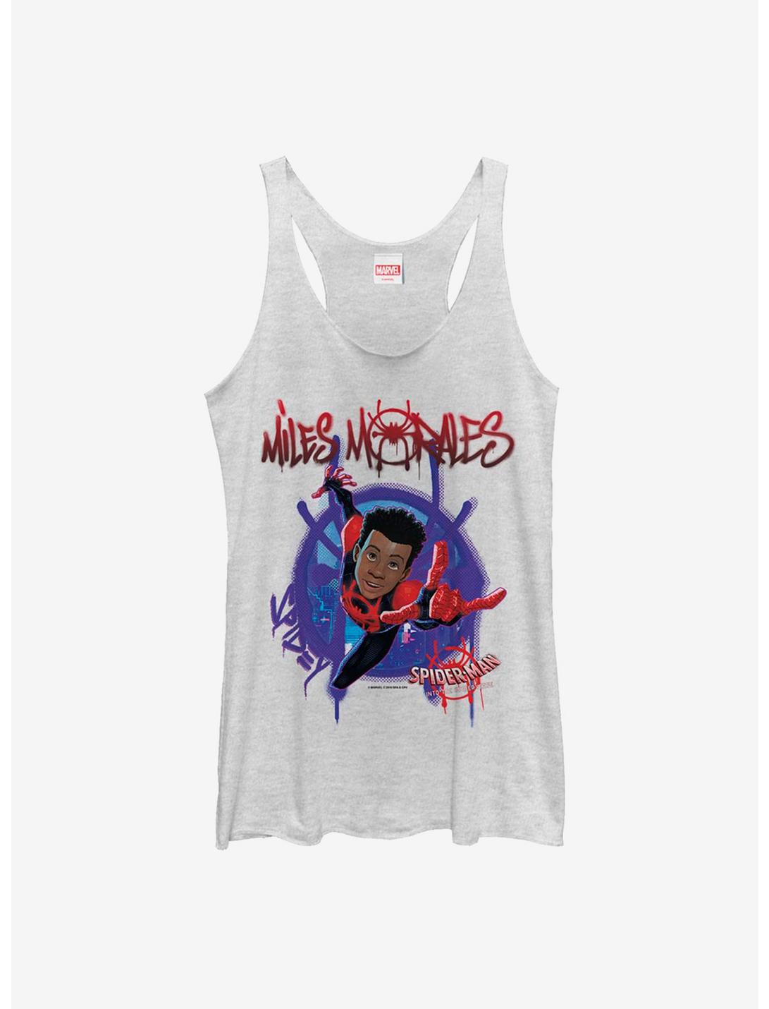 Marvel Spider-Man: Into The Spiderverse Miles Morales Painted Womens Tank Top, WHITE HTR, hi-res