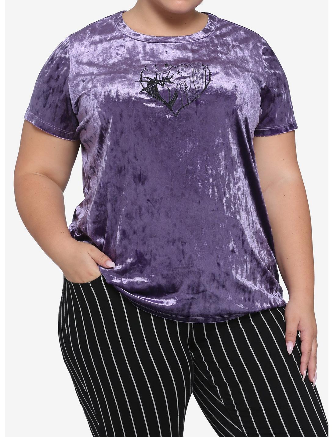 The Nightmare Before Christmas Jack & Sally Heart Velvet T-Shirt Plus Size, BLACK, hi-res