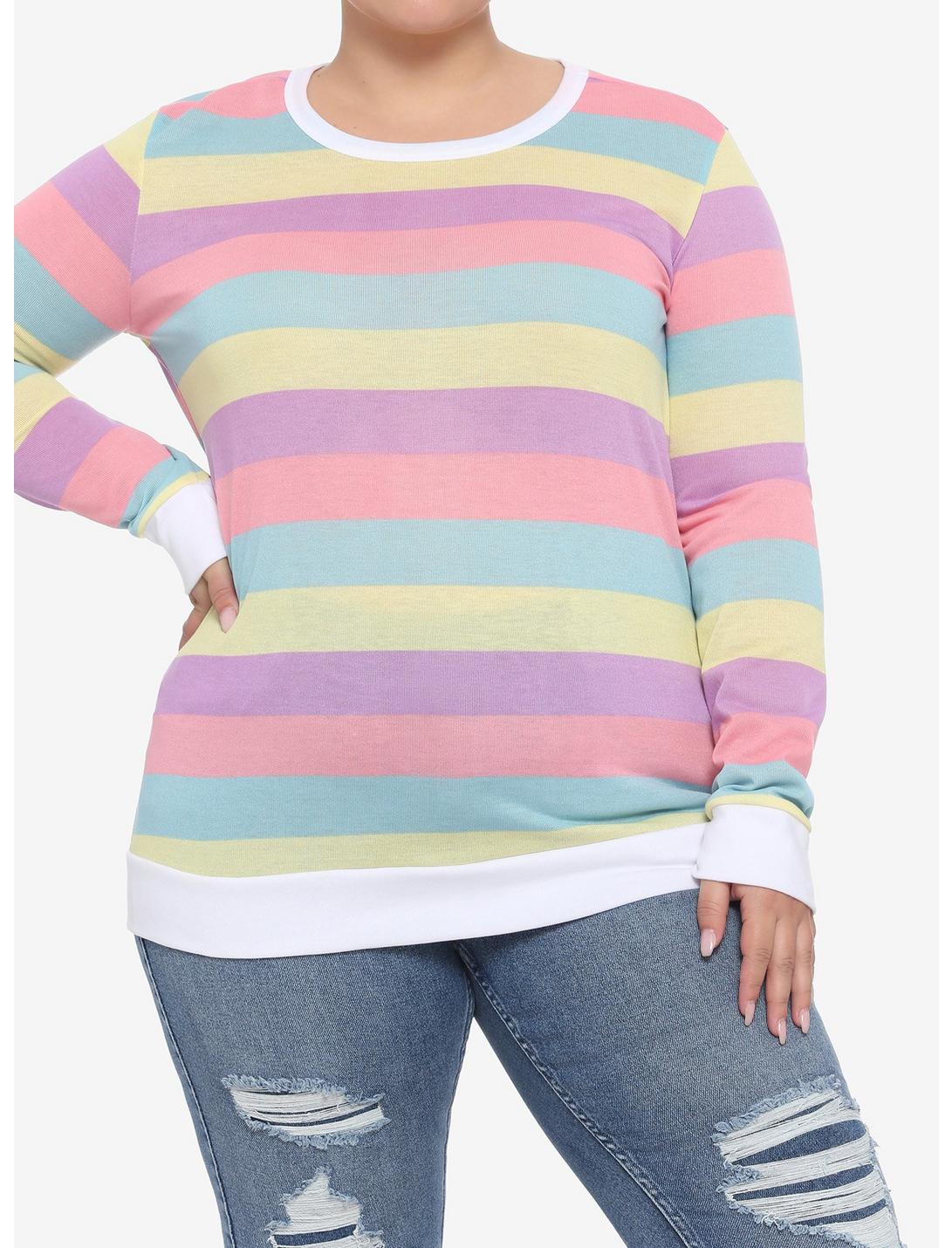 Pastel Rainbow Stripe Girls Sweater Plus Size, MULTI, hi-res