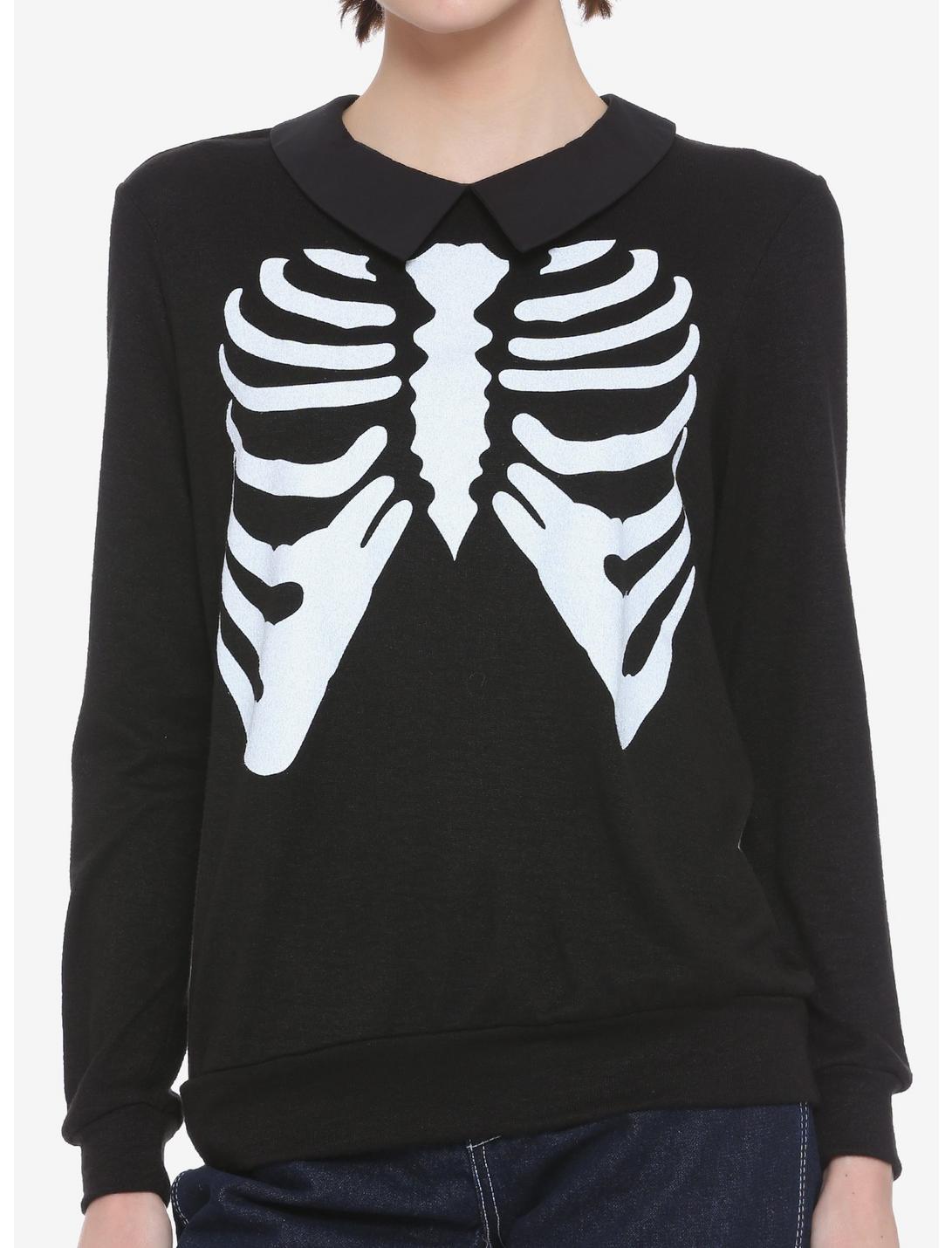 Collared Skeleton Girls Sweater, BLACK, hi-res