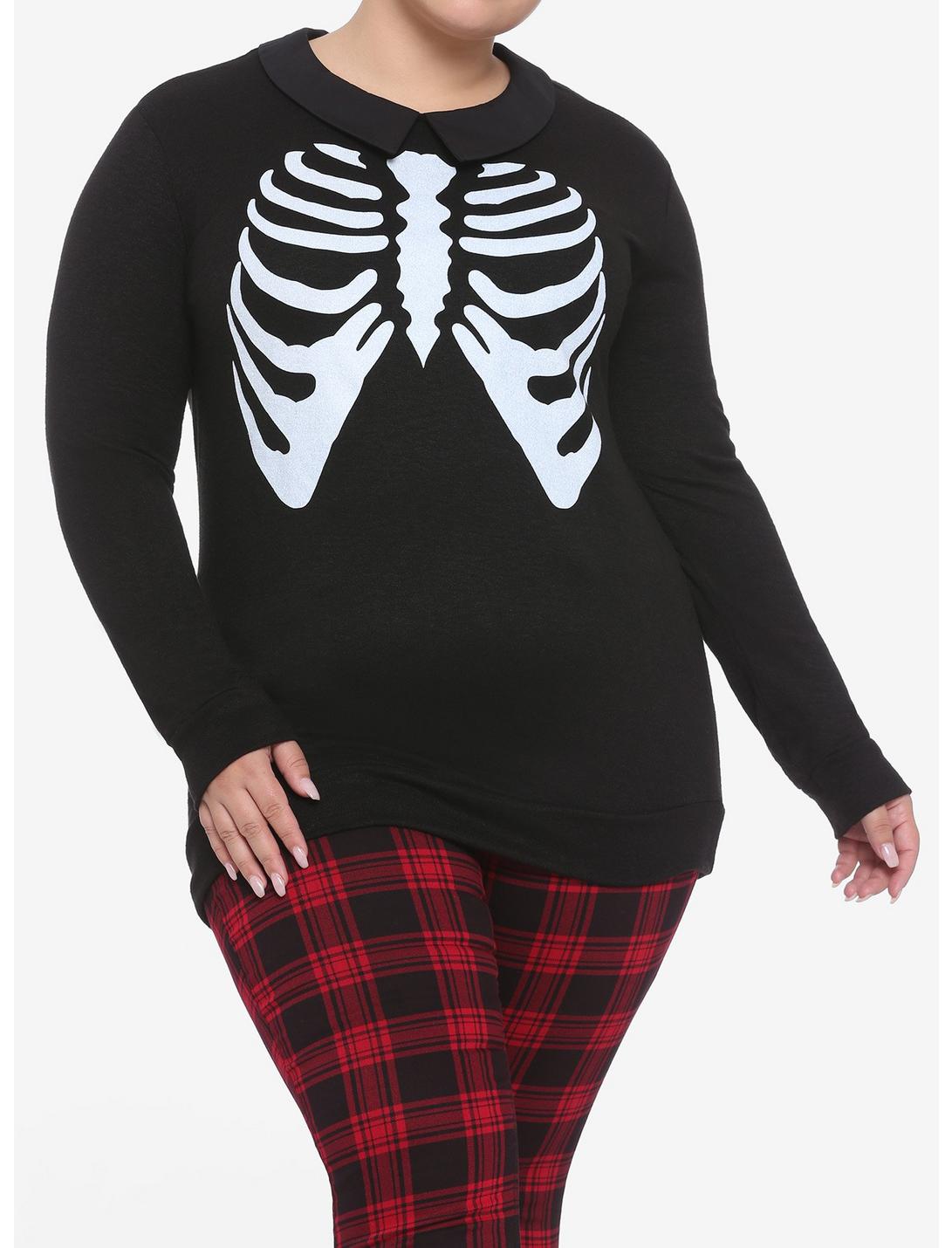 Collared Skeleton Girls Sweater Plus Size, BLACK, hi-res