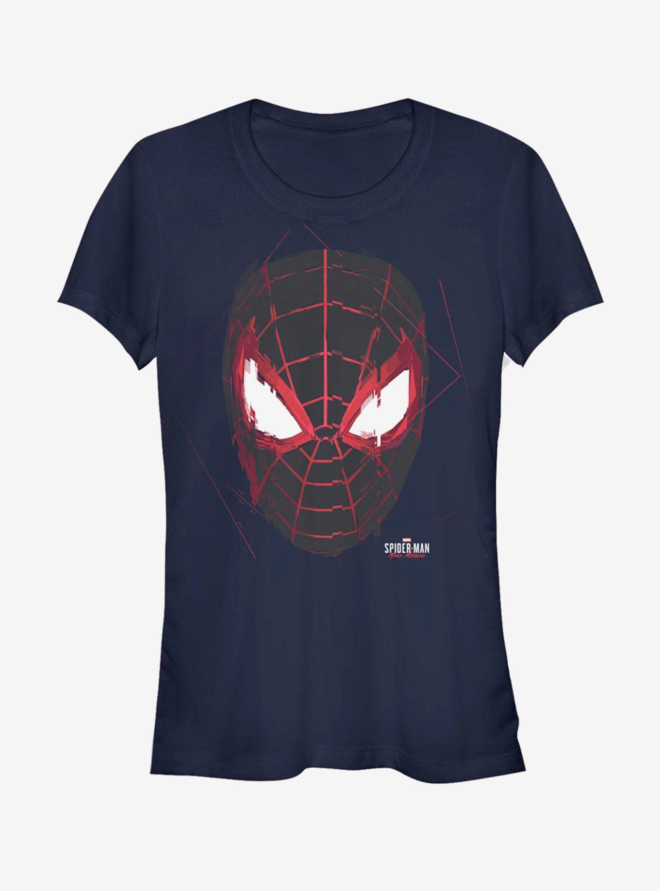 Marvel Spider-Man Miles Morales Glitch Mask Girls T-Shirt, NAVY, hi-res