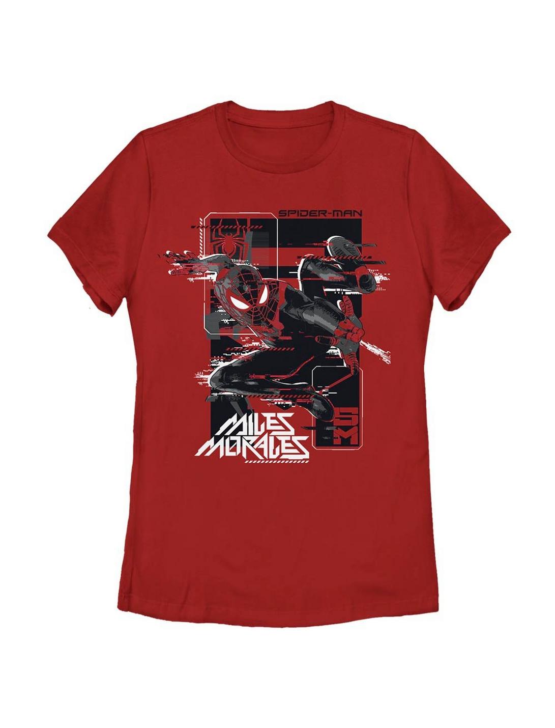 Marvel Spider-Man Miles Morales Slinging Web Womens T-Shirt, RED, hi-res