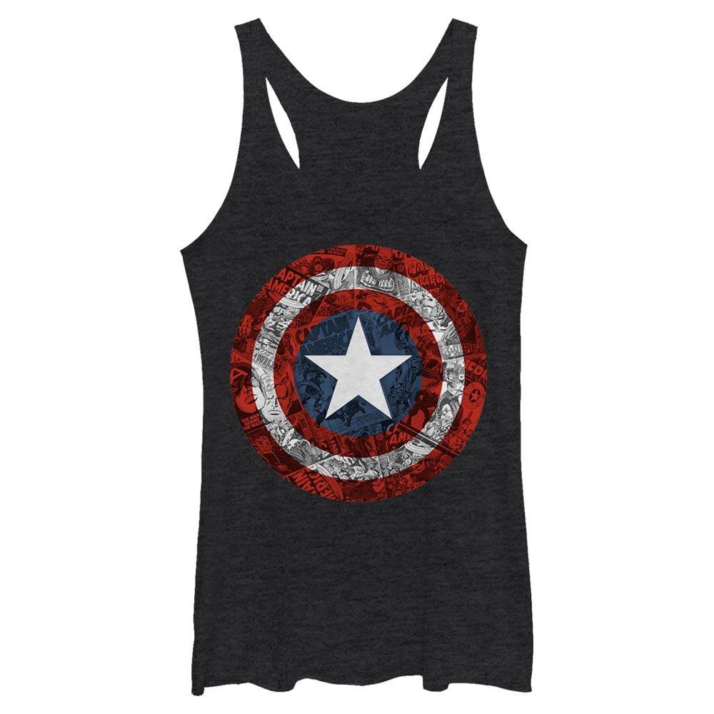 Marvel Captain America Comic Book Shield Womens Tank Top, BLK HTR, hi-res