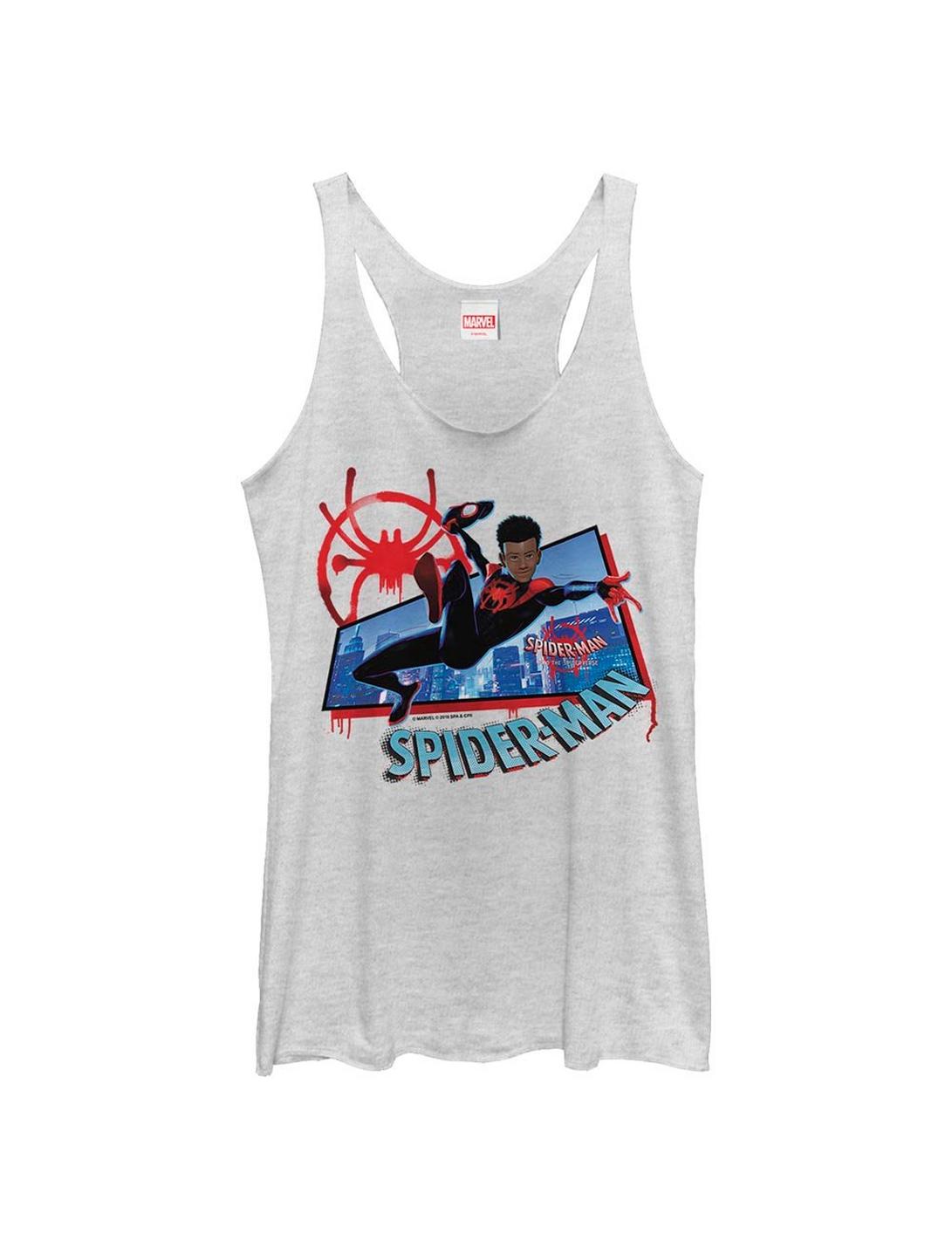Plus Size Marvel Spider-Man: Into The Spiderverse Miles Morales City Womens Tank Top, WHITE HTR, hi-res
