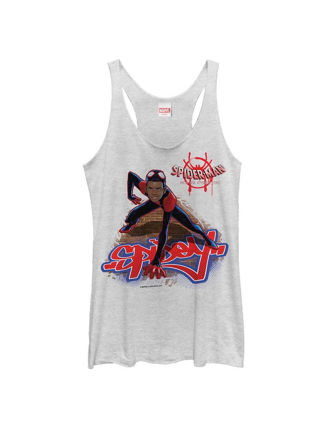 Marvel Spider-Man: Into The Spiderverse Miles Morales Bricks Womens Tank Top, WHITE HTR, hi-res