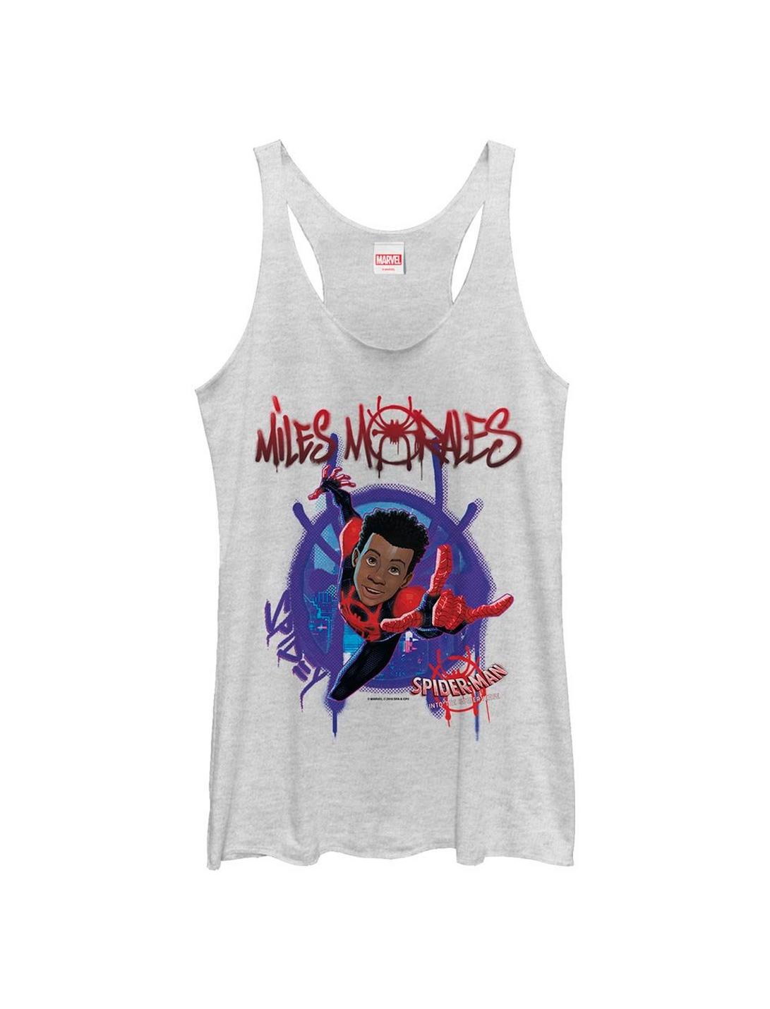 Plus Size Marvel Spider-Man: Into The Spiderverse Miles Morales Painted Womens Tank Top, WHITE HTR, hi-res