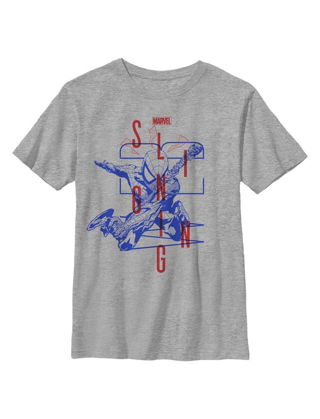 Plus Size Marvel Spider-Man: Into The Spiderverse Miles Morales Slinging Youth T-Shirt, ATH HTR, hi-res