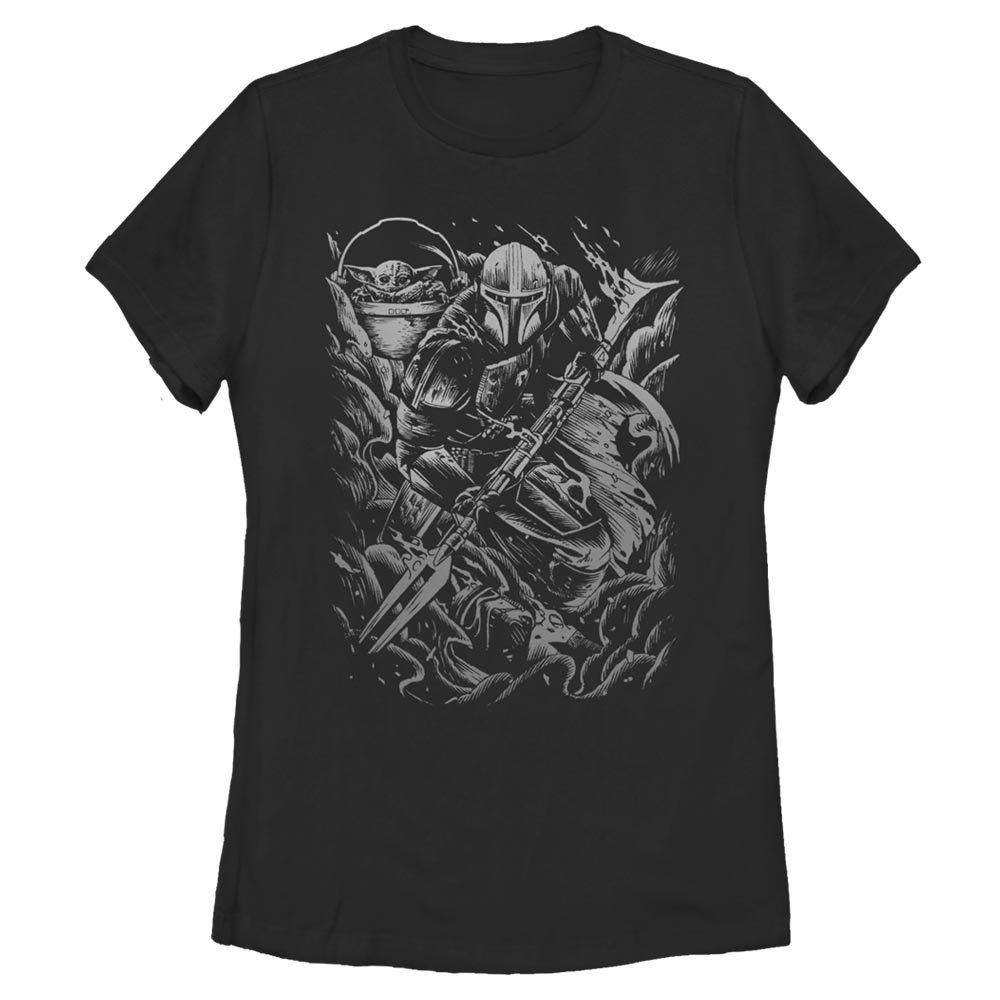 Star Wars The Mandalorian The Child Brawl Womens T-Shirt, BLACK, hi-res view 1