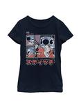 Disney Lilo And Stitch Japanese Text Youth Girls T-Shirt, NAVY, hi-res
