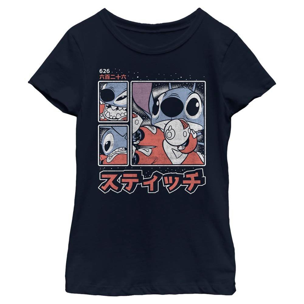 Disney Lilo And Stitch Japanese Text Youth Girls T-Shirt, NAVY, hi-res