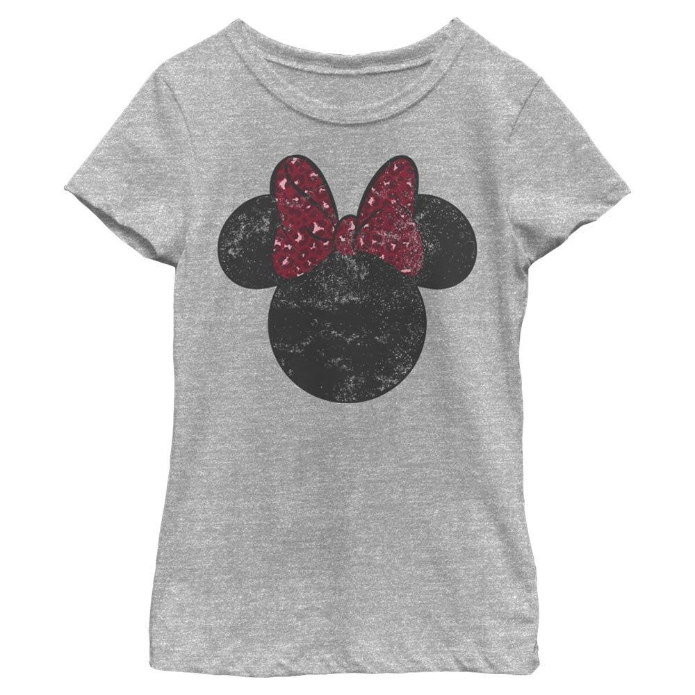 Disney Mickey Mouse Minnie Leopard Bow Youth Girls T-Shirt, ATH HTR, hi-res