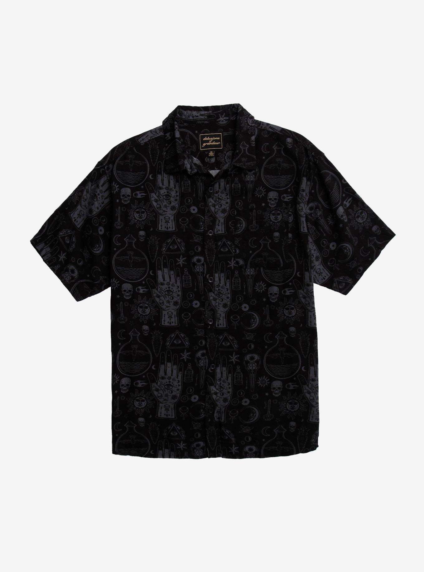 Black & Grey Alchemy Symbols Woven Button-Up | Hot Topic