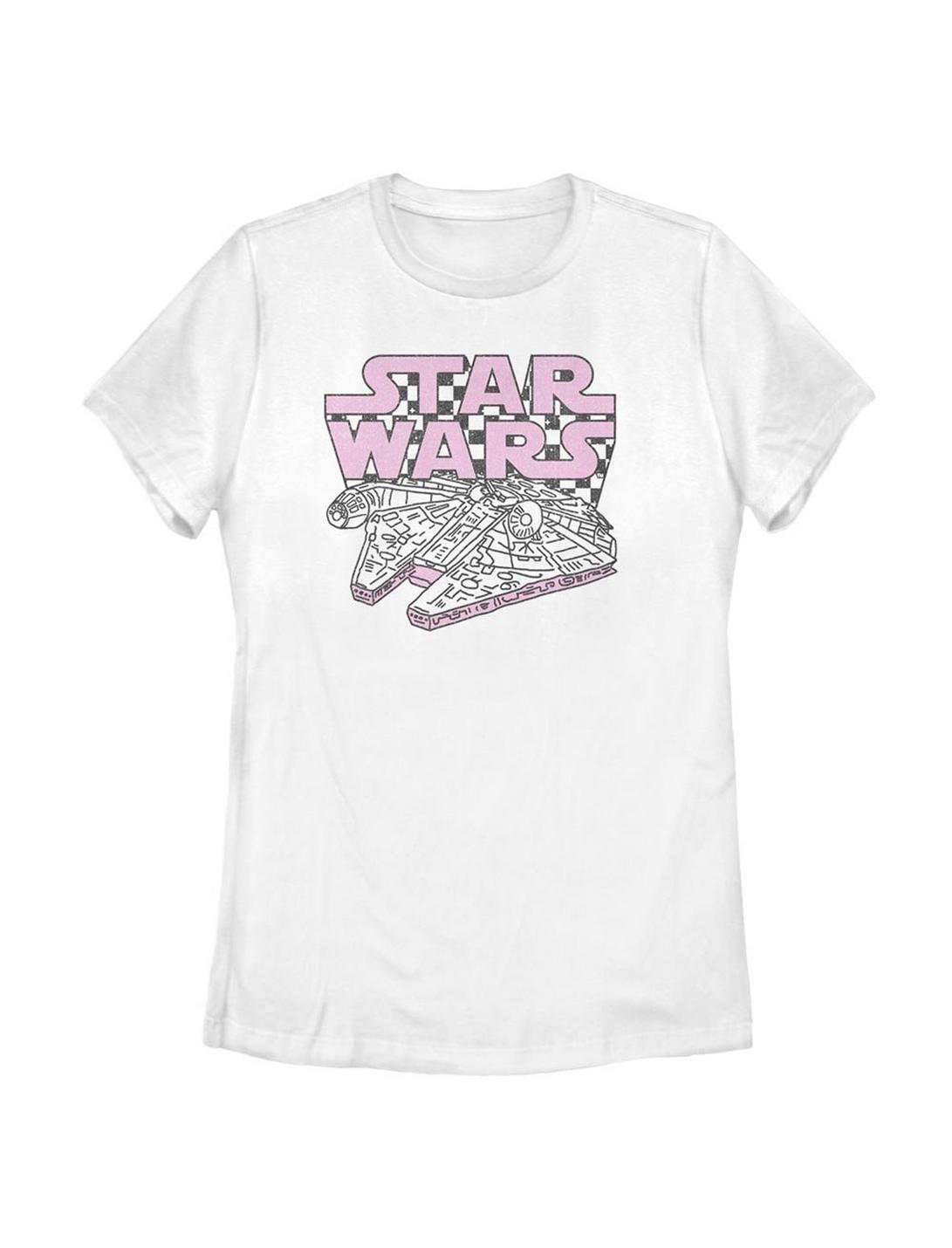 Star Wars Falcon Checker Script Womens T-Shirt, WHITE, hi-res