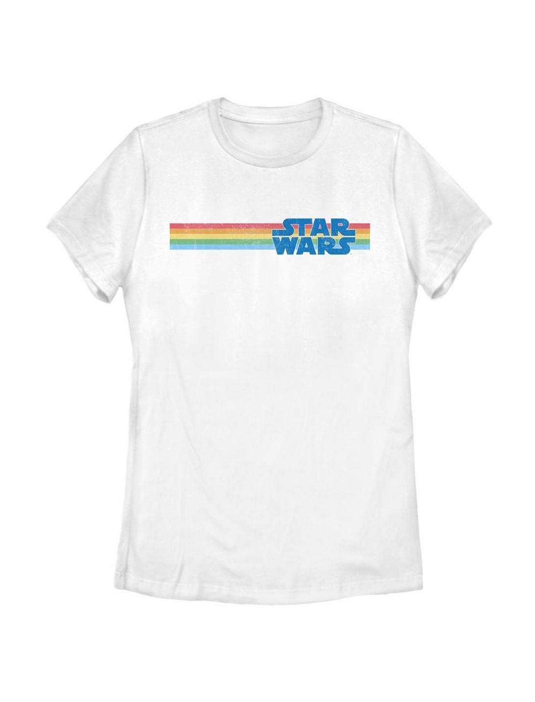 Star Wars Classic Logo Multi Stripe Womens T-Shirt, WHITE, hi-res
