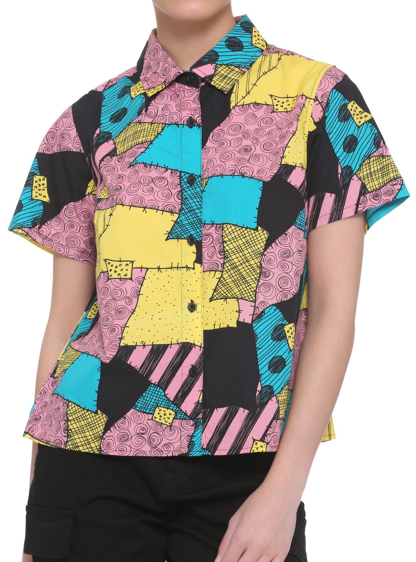 The Nightmare Before Christmas Sally Patchwork Woven Button-Up, MULTI, hi-res
