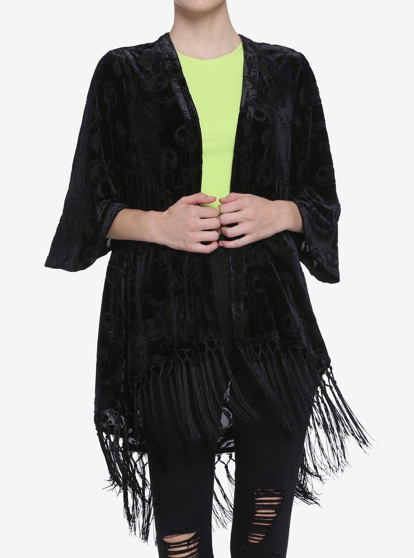 The Nightmare Before Christmas Jack Head Burnout Black Velvet Kimono, MULTI, hi-res