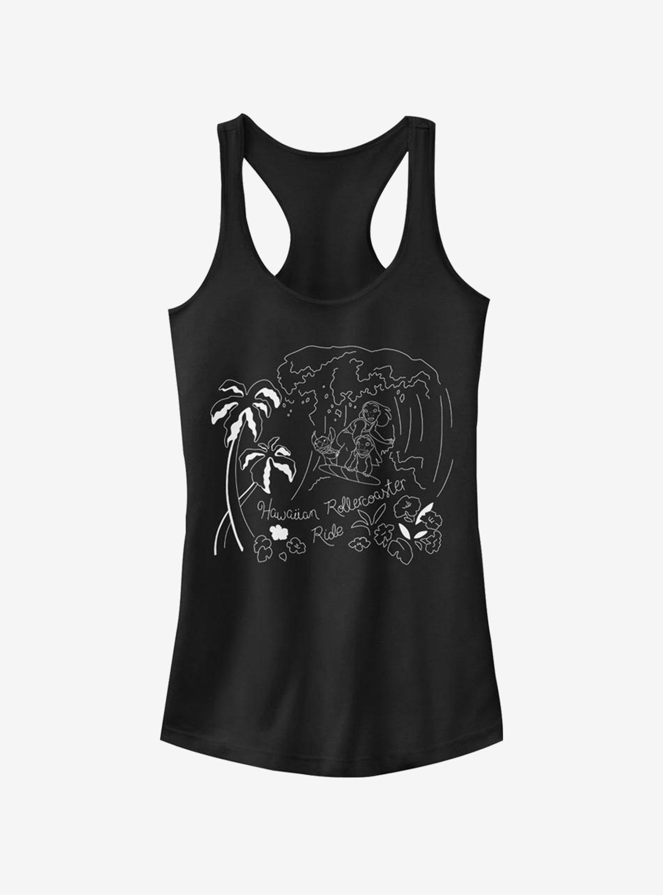 Disney Lilo & Stitch Stitch Surf Line Art Girls Tank, BLACK, hi-res